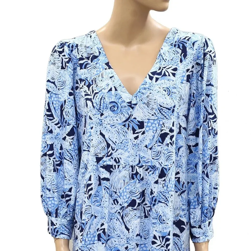 Lilly Pulitzer Cass Mini Dress Floral Printed Cotton Beach Blue Resort S 288164